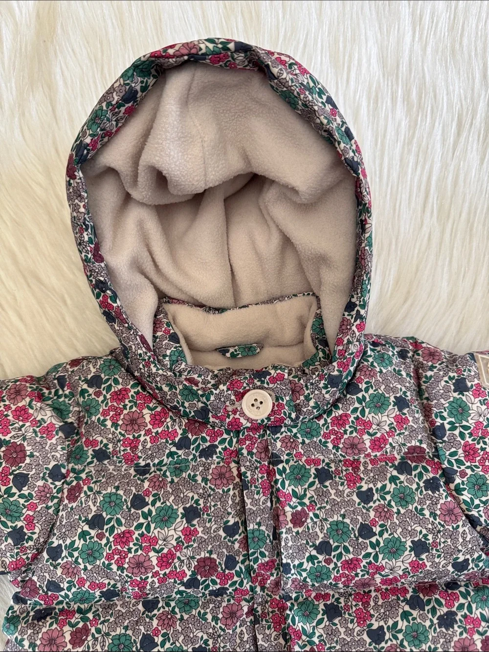 Baby GAP Girls Snowsuit Floral Hooded One-Piece Pink & Green Size 0-6 Months